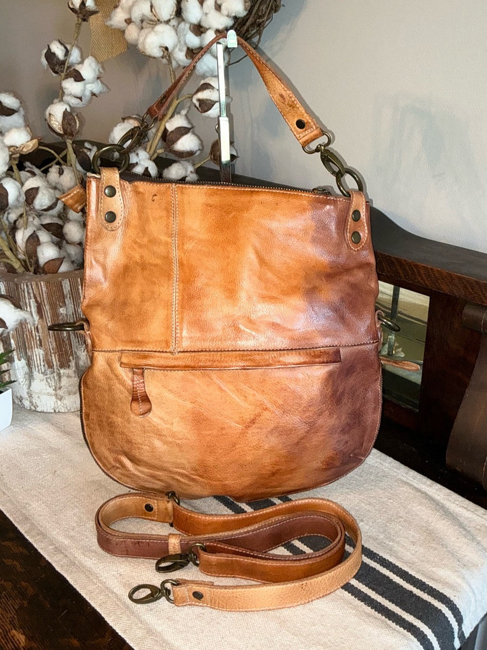 Bed Stu Tahiti Leather Crossbody Shoulder Handbag Bag Cafe Latte Retail $280